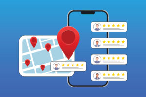 Ilustração do Google Maps com várias avaliações de usuário