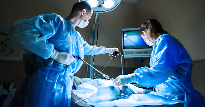 durante o processo de cirurgia robotica